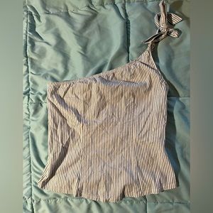 Medium one shoulder tie stripe blue and white with side zipper